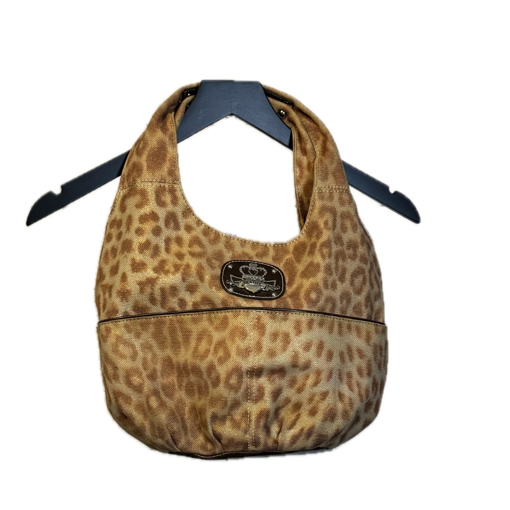 Kathy Van Zeeland Hobo Bag 13x10 Tan Brown Leopard Print Charm